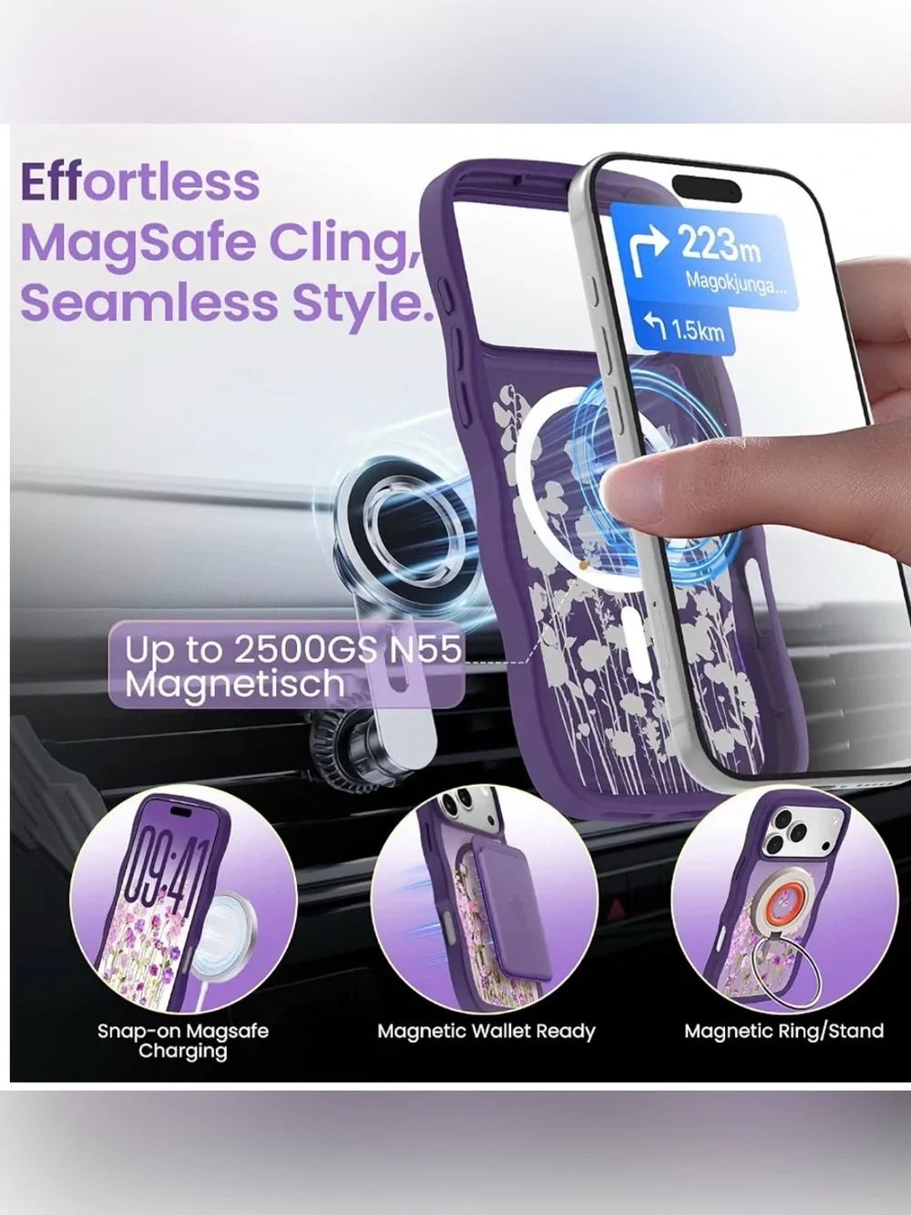 Magnetic Floral iPhone 17 Pro Max Case - Lavender Purple